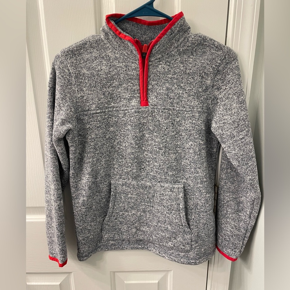 Lands end gray quarter zip With red accents  youth 10